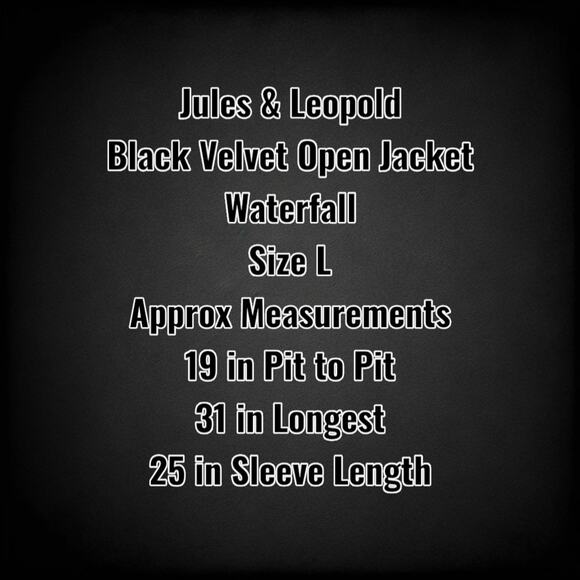 Jules & Leopold Open Jacket Women's Large Black Velvet Long Sleeve Asymmetrical - Picture 6 of 13